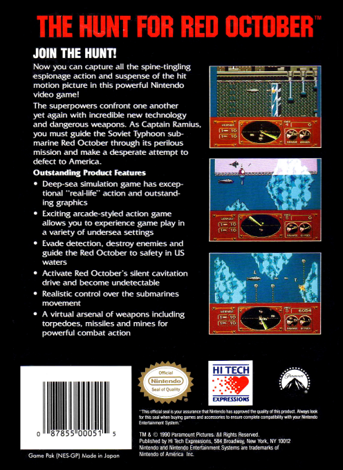 Hunt for Red October box art for NES